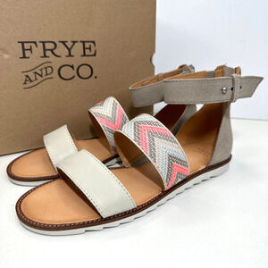 Frye & Co Port 2 Band Leather Sandal Peach Multicolor Women 9.5M NWB